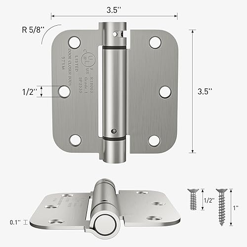 Miniatura 2 de Bisagra de puerta de cierre automático de 3.5 pulgadas, bisagra de resorte, tensión ajustable para puerta interior, certificación UL, para puerta