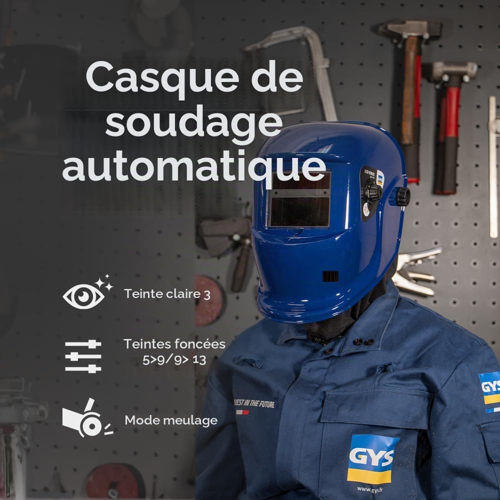 GYS, Masque de Soudage LCD VENUS 3/9-13 G BLUE True Color, Teinte 3/9>13, Champ de Vision 92x42mm, Assombrissement Auto 0,08ms, Classe Optique 1/1/1/2, pour MMA, TIG, MIG/MAG & Meulage