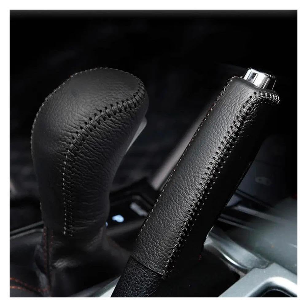 HYASDBWE 2X PU Leather MT AT Gear Shift Knob Cover Case Hand Brake Grips Cover for Hyundai for Creta Ix25 2017 2018 2019 Gear Shifter Parts(Black,AT)