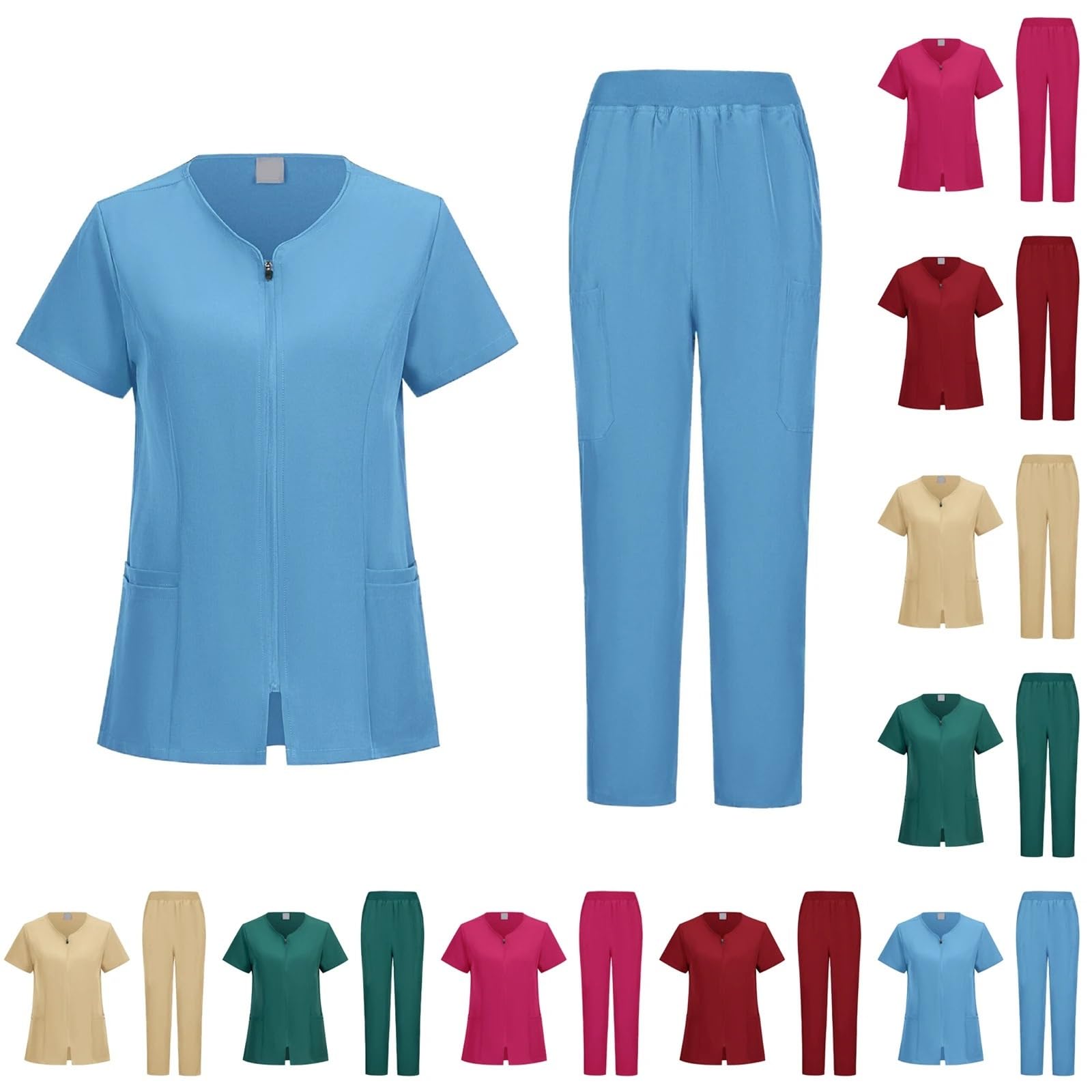 Kasacks Damen Pflege Damen-Krankenschwester-Bekleidungsset, einfarbig, kurze Ärmel, lange Hosen, mehrere Taschen, medizinische Uniform, Arbeitskleidung for das Gesundheitswesen