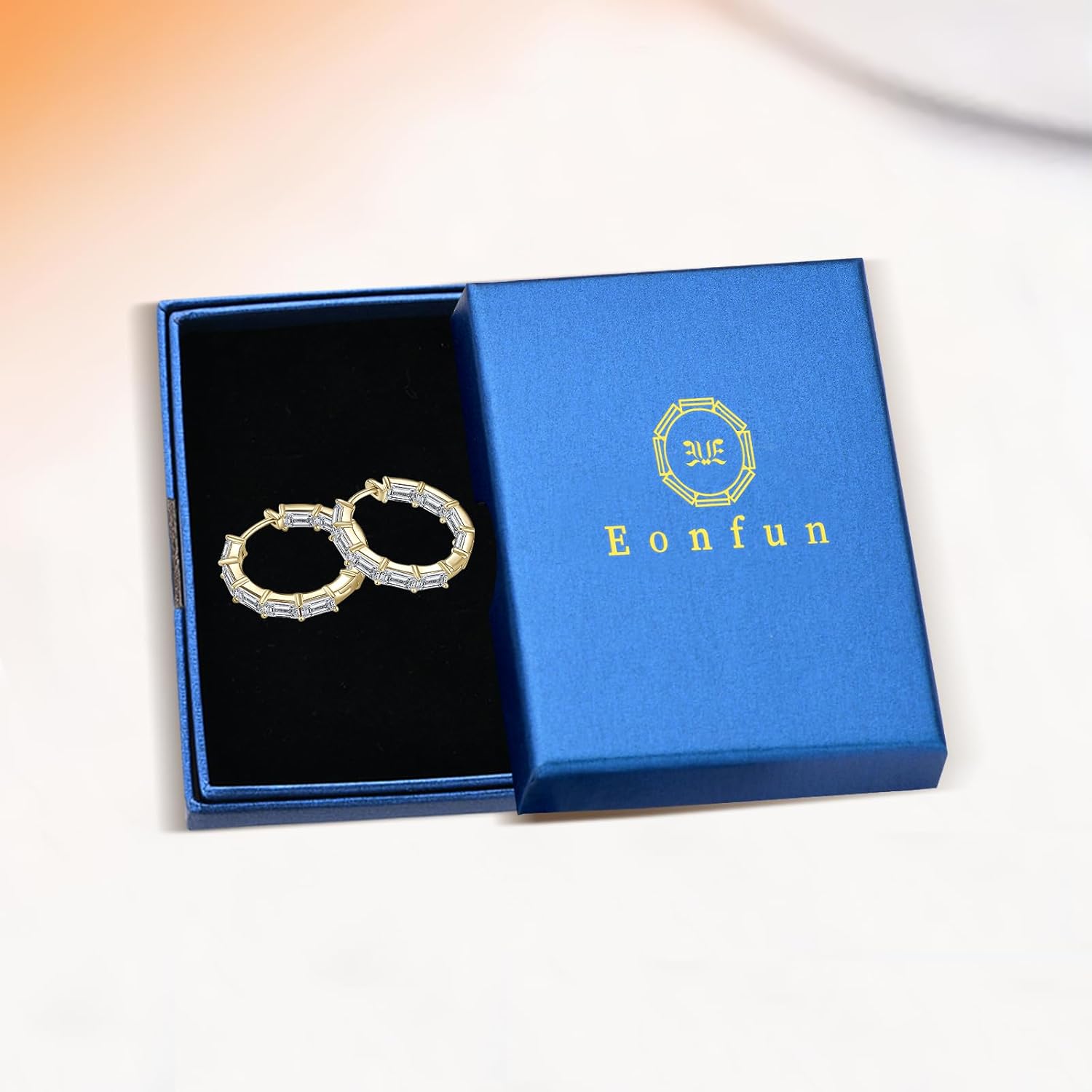 Moissanite Hoop Earrings, 9.0cttw D Color 3x5mm Emerald Cut Moissanite 925 Sterling Silver Round Earrings for Women Mom Wife Wedding Birthday Jewerly Gifts - Image 5