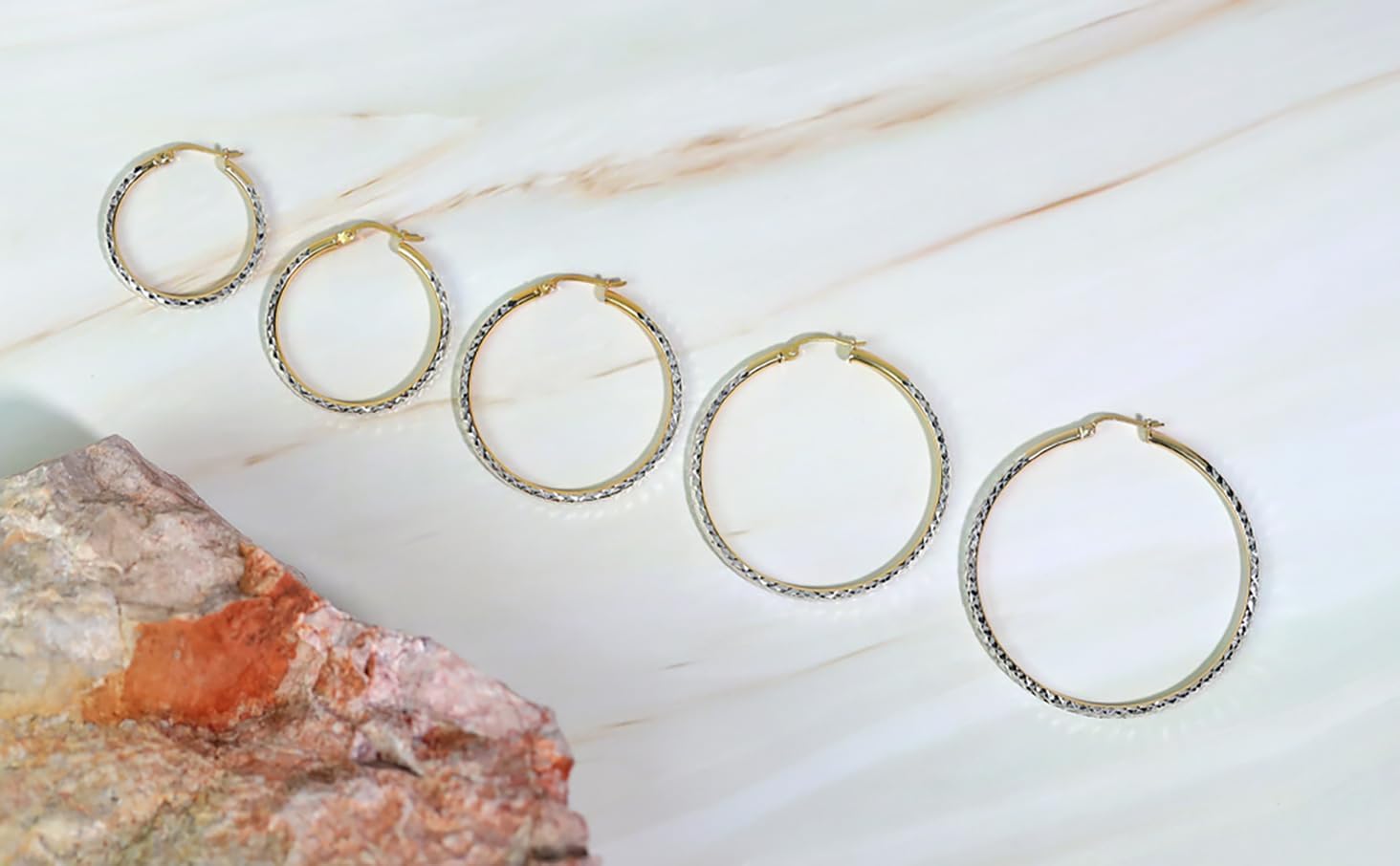 Hoops & Loops 925 Sterling Silver Two-Tone Diamond-Cut Hoop Earrings for Women| Hypoallergenic 14k Yellow Gold, Rose Gold Flash Plate & Silver 2mm Click-Top Hoops, 25mm - 50mm - Image 7