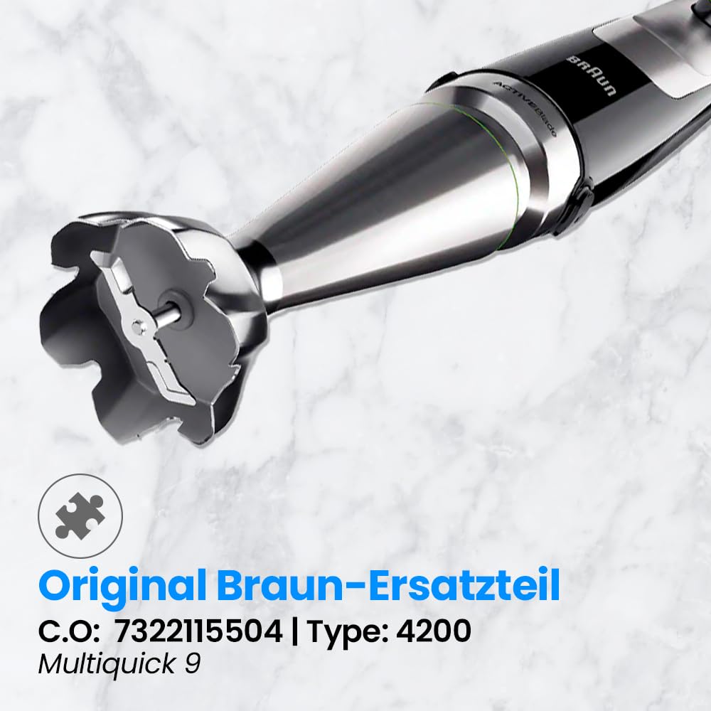 Anakel Home Ersatz Mixfuß Edelstahl kompatibel mit Braun Multiquick 9 - Stabmixer Schaft für MQ9037 MQ9087 MQ9187 Type 4200 | Pürierstab Ersatzteil 7322115504