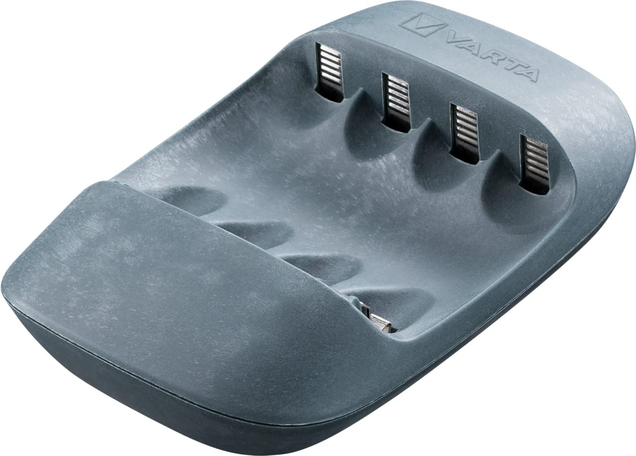 VARTA Chargeur de Piles, incl. 4X AA 2100mAh, chargeur pour piles AA/AAA rechargeables, Eco Charger, chargement à un seul emplacement, fabriqué avec 50% de matière bioplastique
