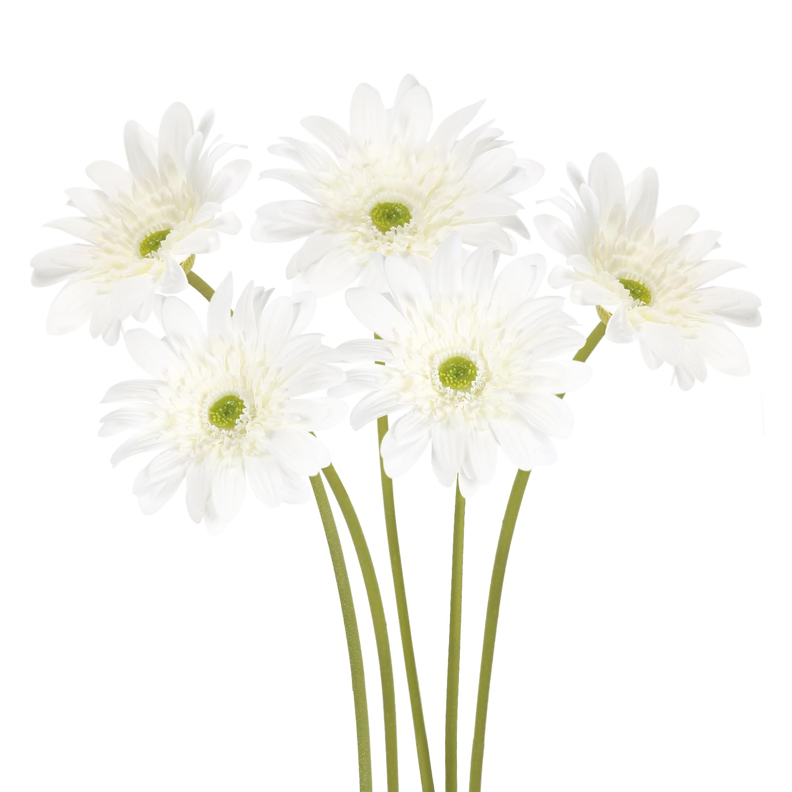 White Gerbera Daisy Artificial Flowers 5PCS – Real Touch Latex Silk Daisies Flowers Artificial, 26.7" Long Stem Fake Flowers with Stems for Wedding Bouquets, Home Décor, or Daisy Centerpieces