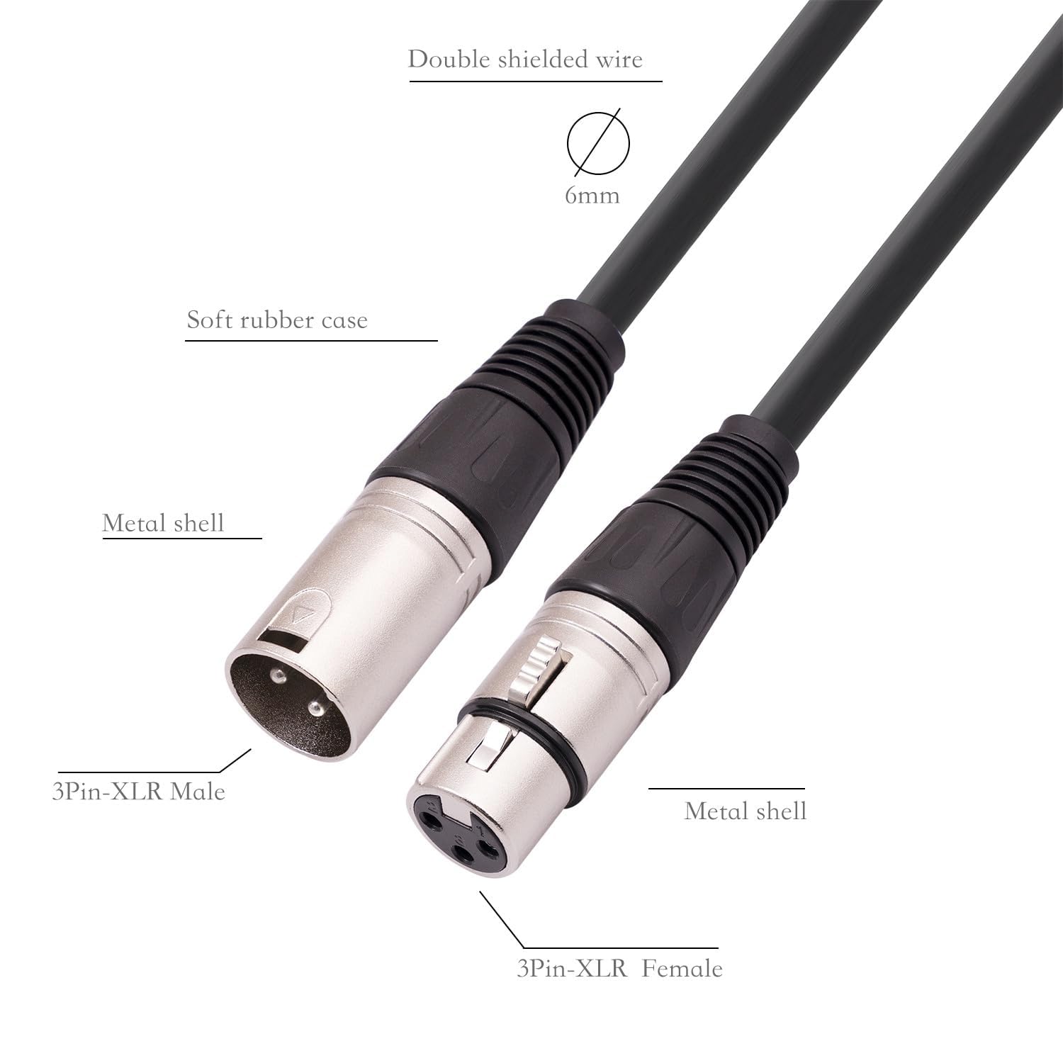 3-pinowe złącze XLR, kabel mikrofonowy, zbalansowane złącza męskie na żeńskie do interfejsu audio (10 metrów)