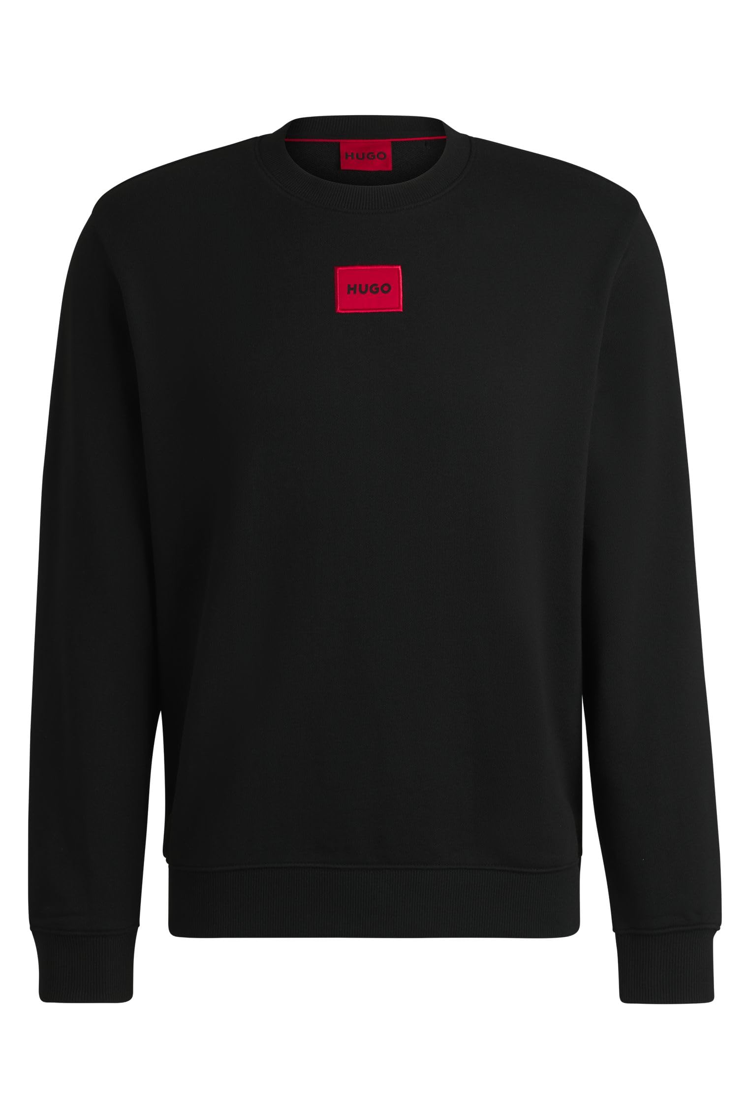 HUGO Diragol Red Patch Logo Crew Sweat, Black, Size S, Men