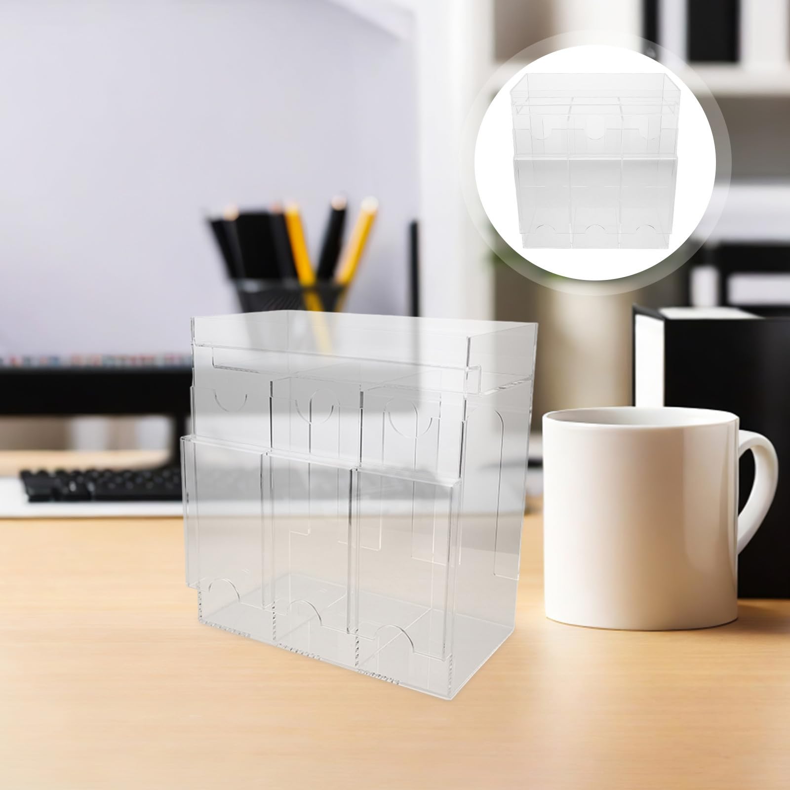 Scatola Porta-carte in Acrilico, Card Organizer e Card Case, Contenitore Trasparente Scomparti Multipli e Base Stabile per Collector Boosters e Biglietti da Visita, da Scrivania