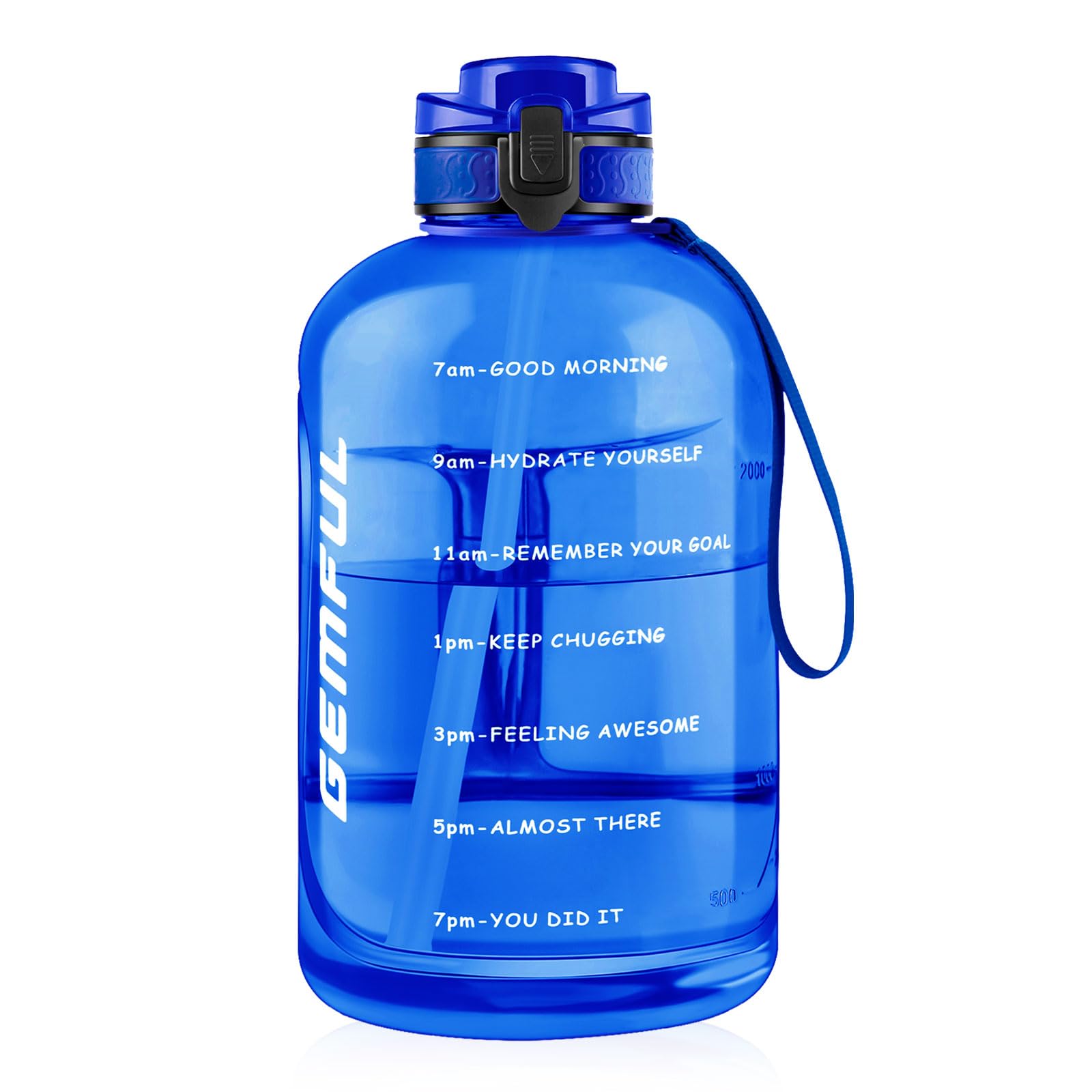 GEMFUL Grande Borraccia con Cannuccia 3 Litri con Indicazione del Dempo senza BPA per Sportiva Fitness (Royal Blue)