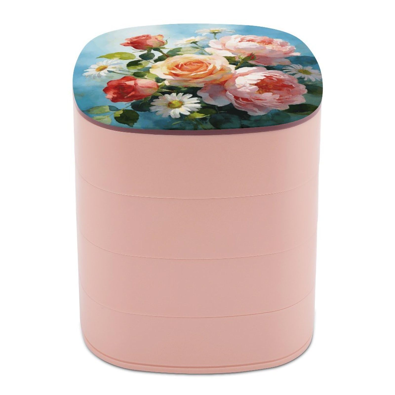 LZQPOEAS Gently Blooming Jewelry Box Women Jewelry Organizer Travel Jewelry Case Cute Necklace Ring Storage Organizer 4-Layer Rotating Jewelry Tray Case with Mirror for Bracelets