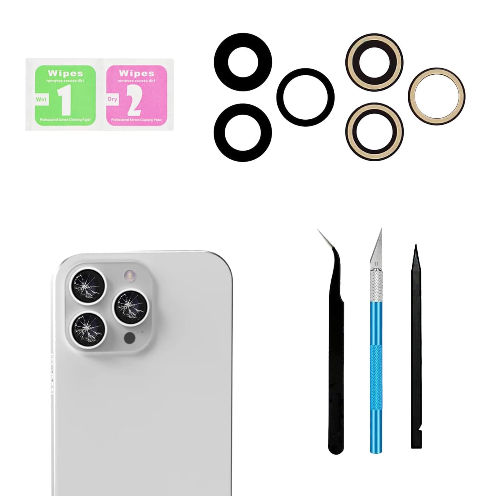 15 Pro Back Rear Camera Lens Glass Replacement for iPhone 15 Pro Camera Glass Replacement with pre-Installed Adhesive and Reparing Toolkits