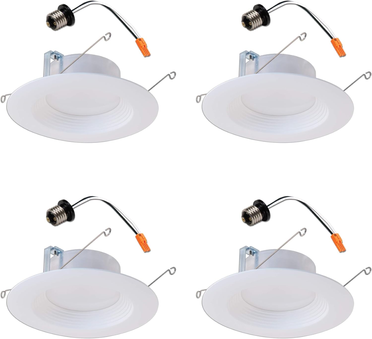 HALO (case of 4) 5-inch and 6-inch Integrated LED Recessed Ceiling Light 90 CRI, California Title 20 Compliant Retrofit Downlight Trim, 2700K Warm White, 730 lumens, 8 watts, with screwbase Adapter