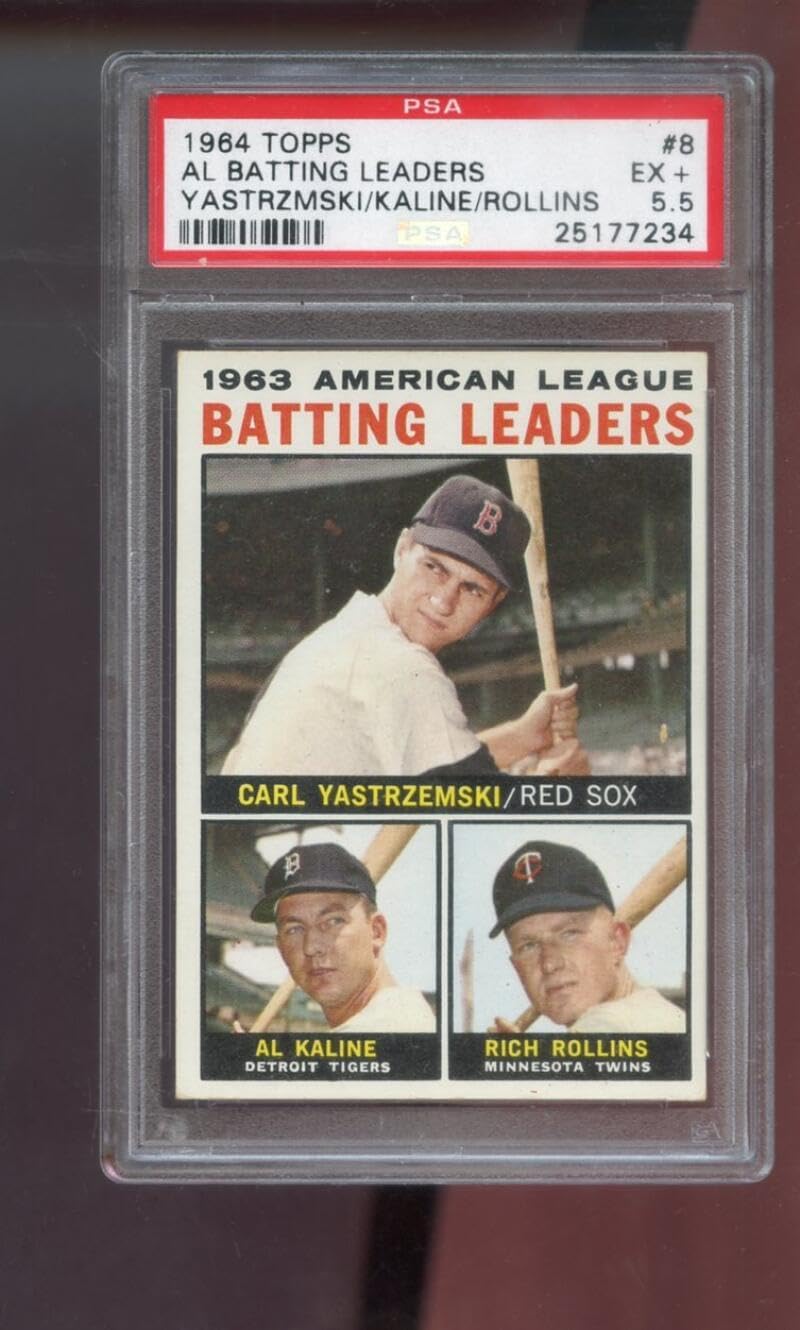1964 Topps #8 Batting Leaders Carl Yastrzemski Al Kaline Rich Rollins PSA 5.5 Graded Baseball Card MLB American League AL A.L.