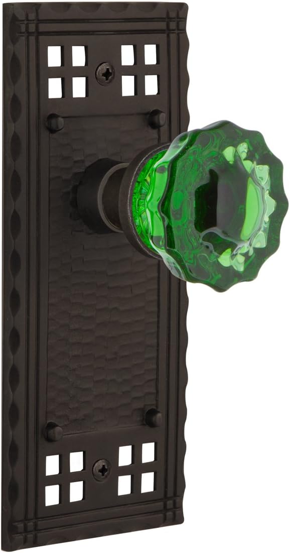 Nostalgic Warehouse 722227 Craftsman Plate Single Dummy Crystal Emerald Glass Door Knob in Oil-Rubbed Bronze