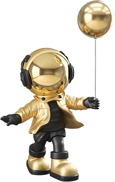 Astronaut Figure Statue,Handle Balloon Resin Spaceman Sculpture,for Home Table Desktop Ornament,Bookshelf, Study Room House DecorationGold