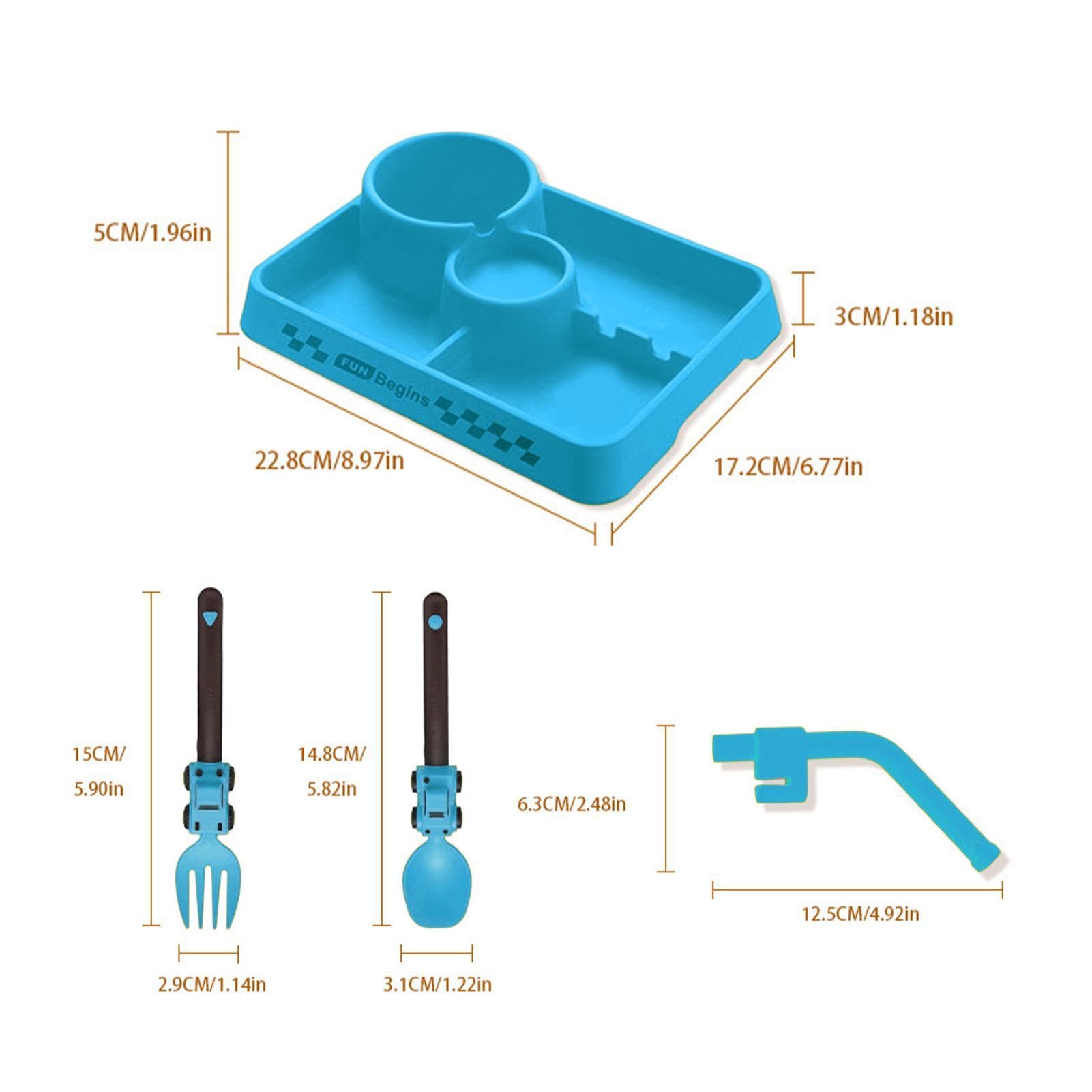 Ensemble d'ustensiles de repas Silicone Portable Autonome Set Table Enfant | Assiettes Compartimentées Couverts Pour Maison École Anniversaire Garçons Filles