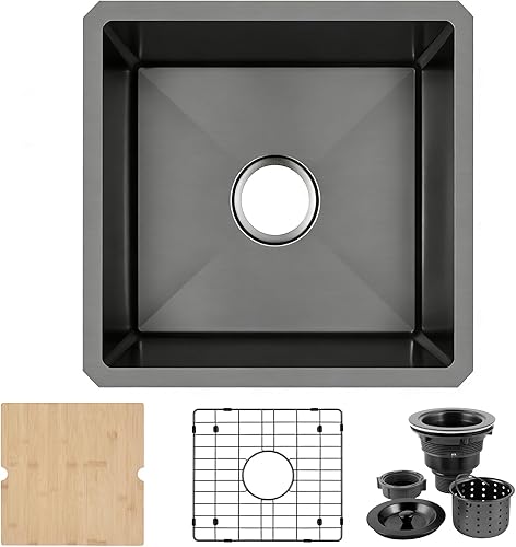 Miniatura 169 de Fregadero de cocina negro de 33 pulgadas, fregadero de acero inoxidable calibre 16, fregadero de estación de trabajo de un solo tazón con reborde