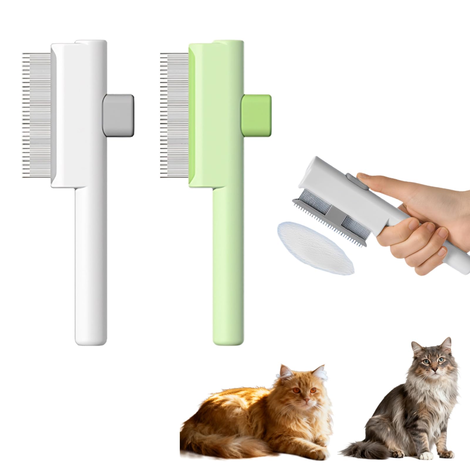 Brosse anti-poils automatique pour animaux, brosse universelle pour chats et chiens, désheddante puissante pour éliminer les poils morts, lot de 2 (blanc et vert)