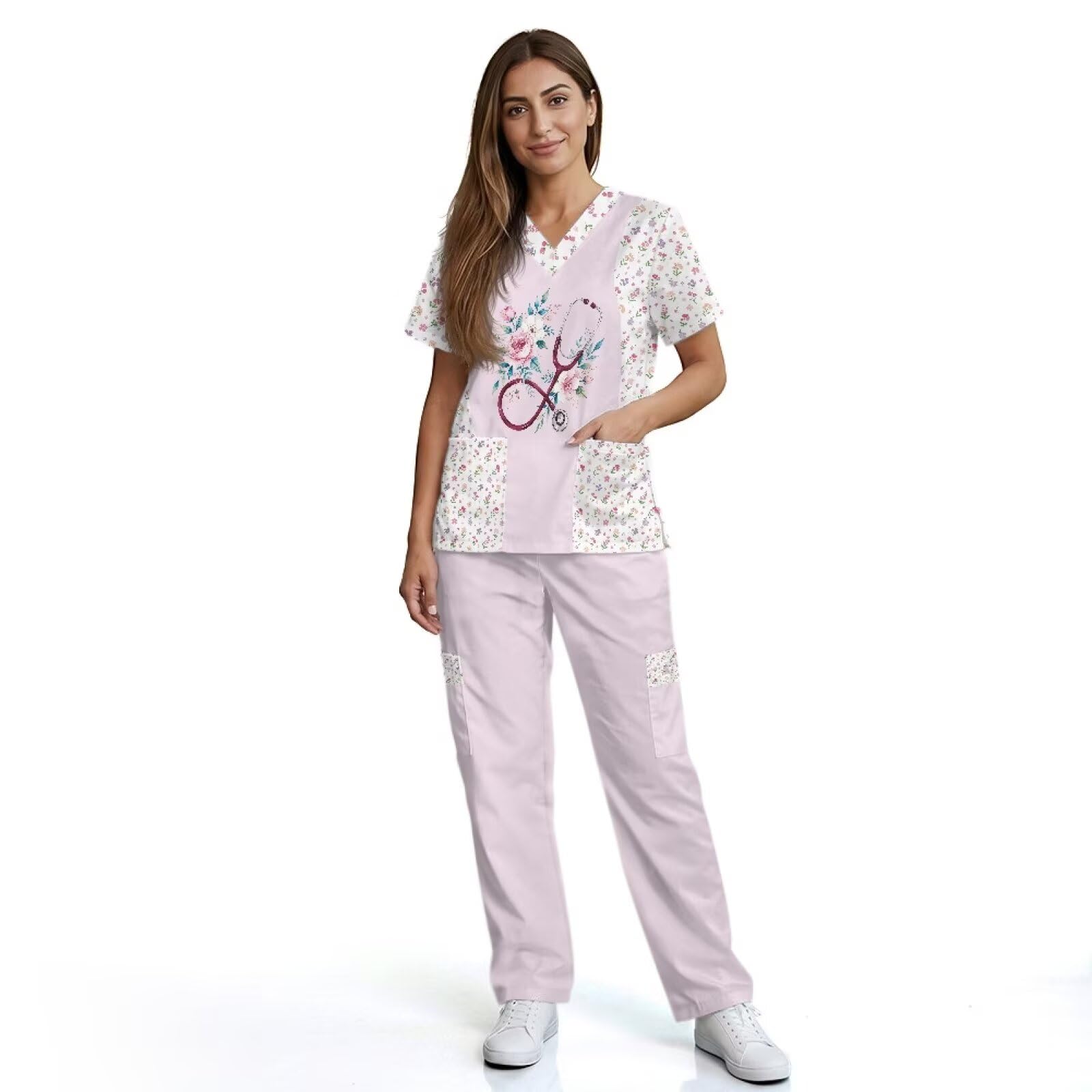 Scrubs dla kobiet uroczy nadruk zwierzęcy łatwy w pielęgnacji zestaw do szorowania oddychające medyczne peelingi dla weterynarzy i personelu pediatrycznego