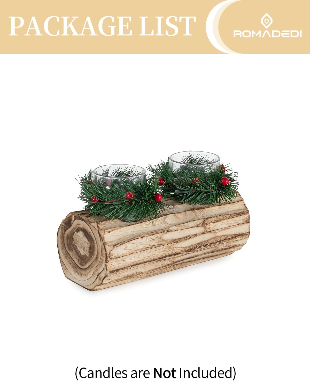 Romadedi Candle Holder Christmas Centerpiece Decoration - Wood Tealight Holders with Mini Wreaths Yule Log Tea Light Coffee Table Table Rustic Farmhouse Home Decor Gift