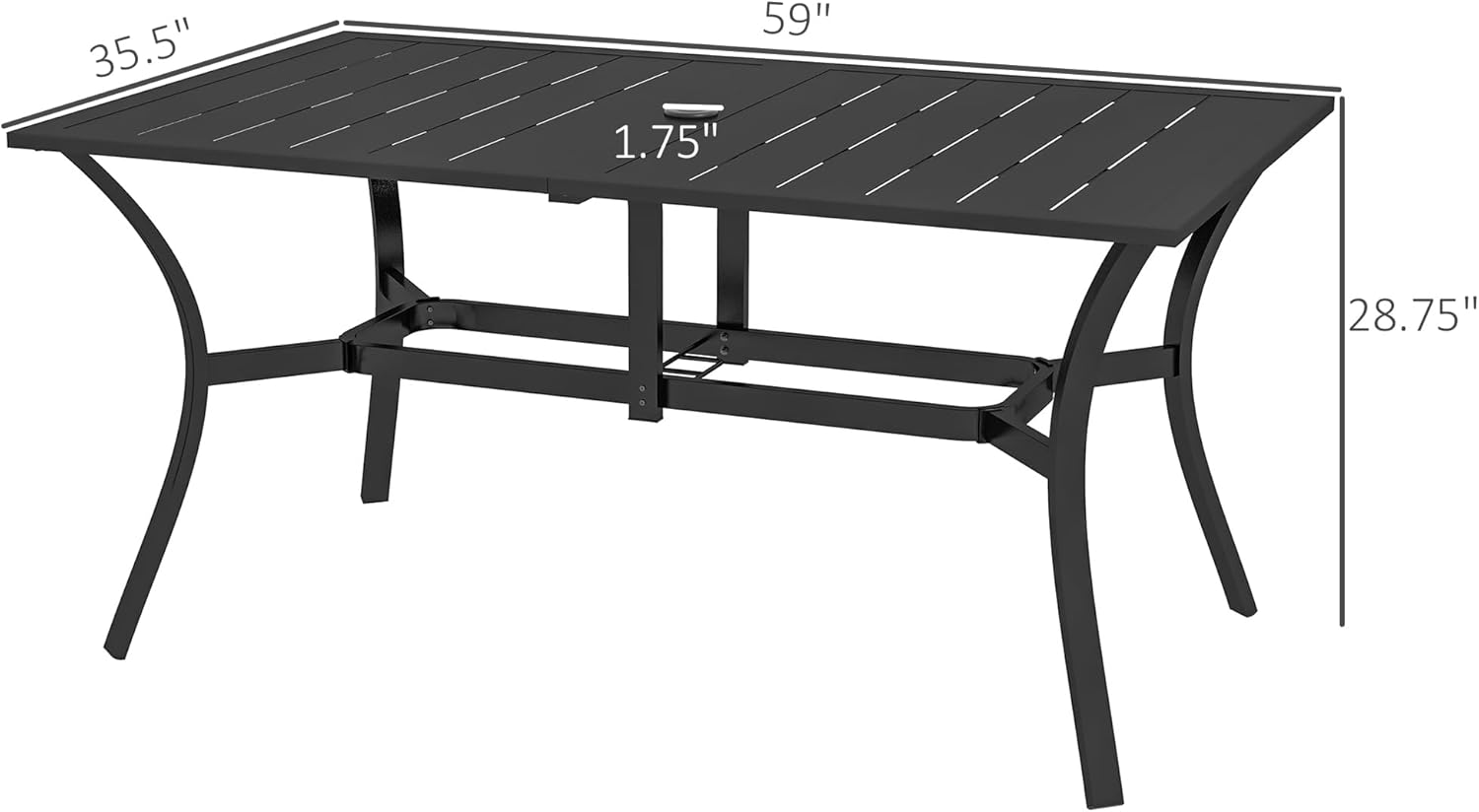 Rectangle Outdoor Dining Table for 6 People, Steel Rectangular Patio Table with Umbrella Hole, Steel Frame for Garden, Balcony, Black