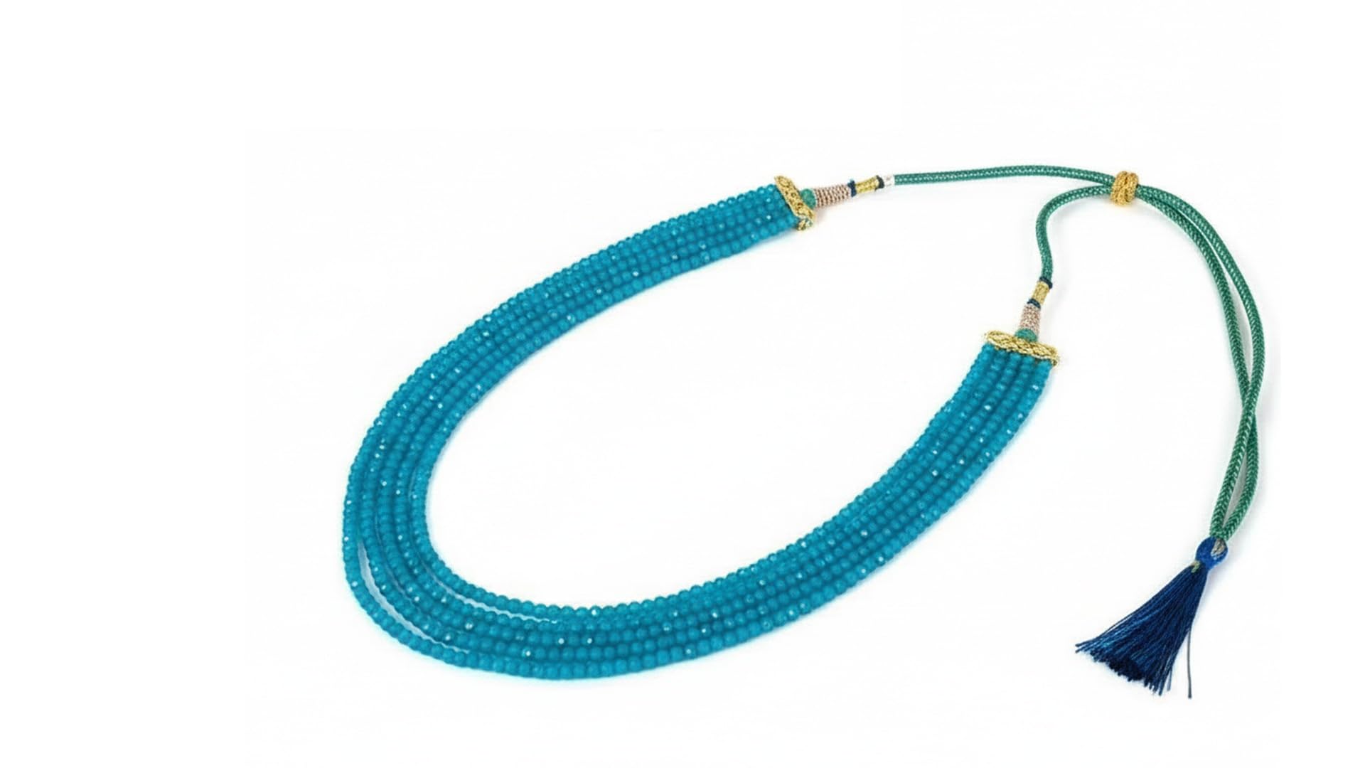 MANBHAR GEMS - Semi Precious Crystal Gemstone 5 Layer Necklace Firozi Colour 16" Round Faceted Beads Mala For Girl and Women Fashion Jewellery-image-15