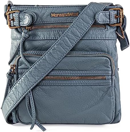 Montana West Crossbody Bag for Women Soft Washed Leather Multi Pocket Shoulder Purses