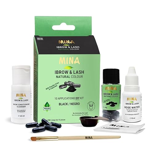 Minaibrow Kit de tinte de pestañas negro  Larga duración (se mantiene hasta 6 semanas) Kit de coloración natural de manchas y tinte de cejas en