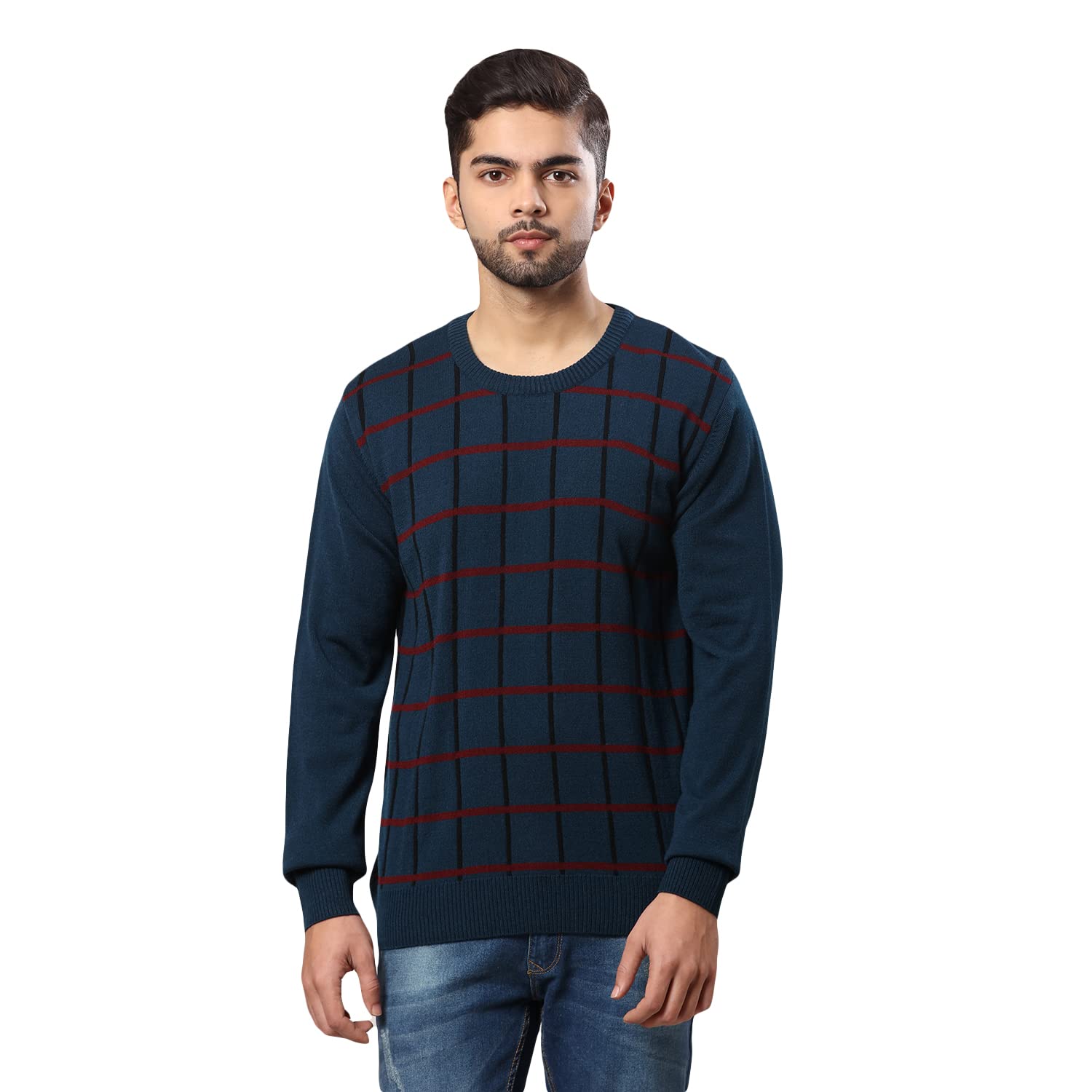 Men's Regular Fit Acrylic Wool Blend Round Neck Wrapper Pattern Full Sleeve Sweater-image-32