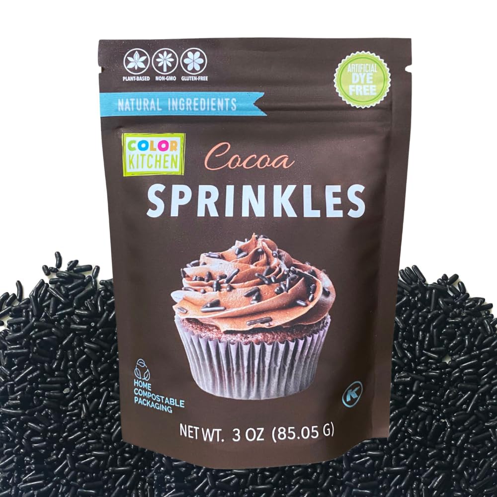 Color Kitchen Dark Cocoa Sprinkles Natural Ingredients Baking Cake Decorations, Ice Cream, Cookie, Artificial Dye-free, Plant-Based Colors, Gluten-Free, Non-GMO, No Hydrogenated Oils, Soy-Free, Kosher, 3 OZ