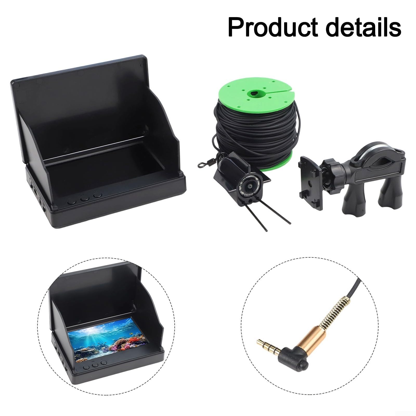 Cámara de pesca subacuática con visión nocturna y gran angular de 220°, buscador de peces HD con pantalla de 4.3 pulgadas, equipo portátil de pesca en hielo para condiciones de poca luz, negro (50 m)