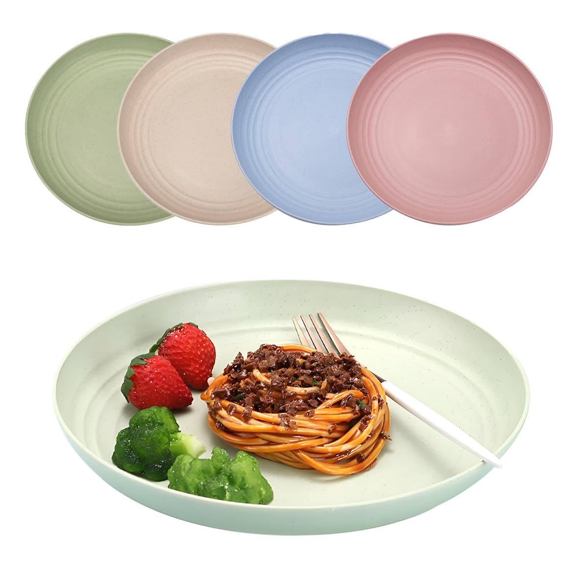LJYING 9 Inch Plastic Dinner Plates Set of 4 Reusable and Unbreakable BPA Free Dishwasher & Microwave Safe Lightweight Camping Plates Mix Colors (Light Colour)