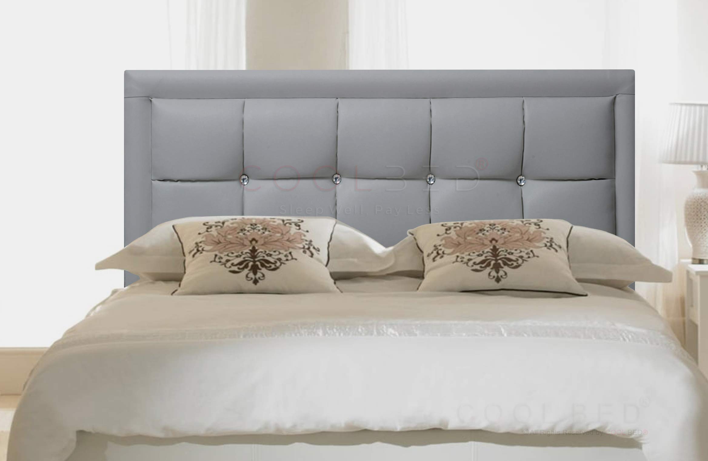 FAUX LEATHER 26" VENICE HEADBOARD FOR DIVAN BED BASE (Silver, 4FT6 - DOUBLE)