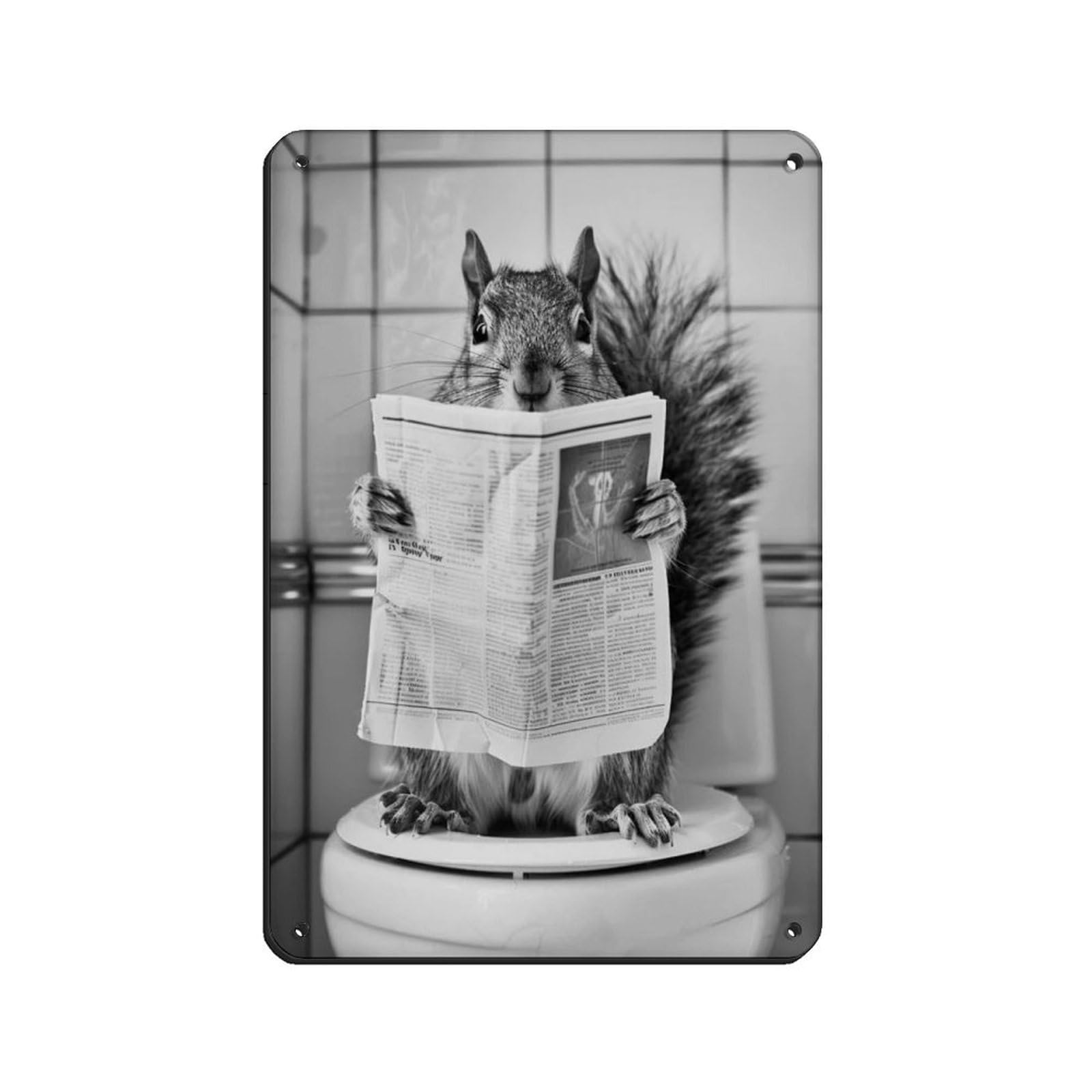 Squirrel Sitting on The Toilet Reading A Newspaper (2) Tin Sign Vintage Metal Pub Club Cafe Bar Home Wall Art Decoration Poster Retro 8x12inch(20x30cm)