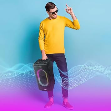 Panasonic BMAX Portable Speaker Bluetooth, 150W Bass Boost Long Battery Life, Wireless, 7 Light Colors & 12 Patterns w/Flash & Strobe Plug-in Guitar & Host Karaoke Party, SC-BMAX10