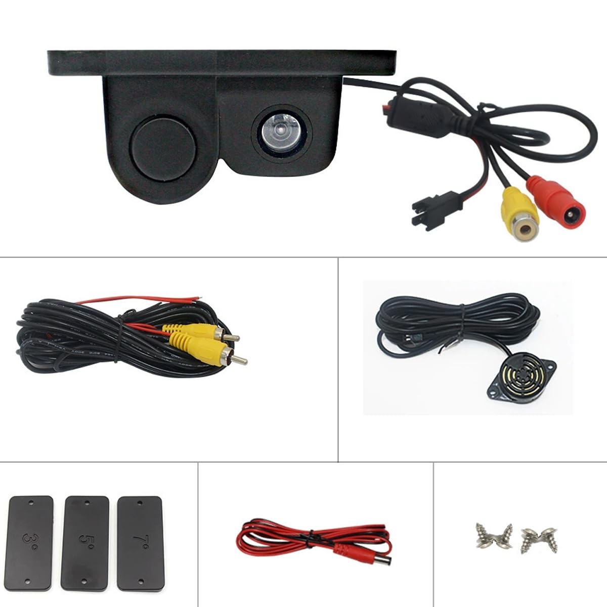 Cámara de Marcha Atrás para Coche 2 en 1 con Sensor de Radar de Estacionamiento, Alarma Sonora Bibi, Visión Nocturna, Impermeable, HD, Sistema de Asistencia para Aparcamiento