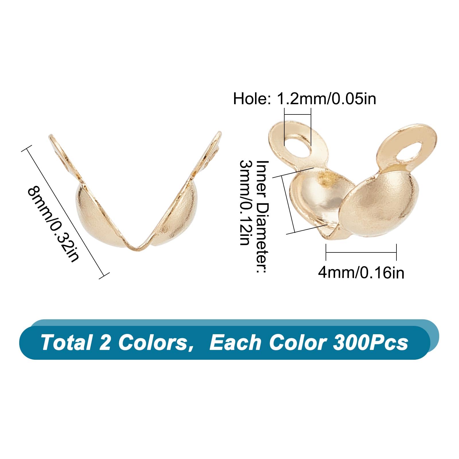 SUNNYCLUE 1 Box 600Pcs Bead Tips Knot Covers 304 Stainless Steel Bead Tip Calotte Ends Open Clamshell Clamshell Crimp Covers Open End Caps Crimp Findings for Jewelry Making Accessories DIY Craft