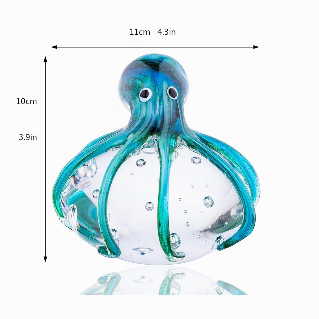 QFkris QF - Figura de Pulpo de Vidrio soplado Hecha a Mano, Regalo para Navidad, cumpleaños, decoración del hogar, Peso de Papel Azul y Verde