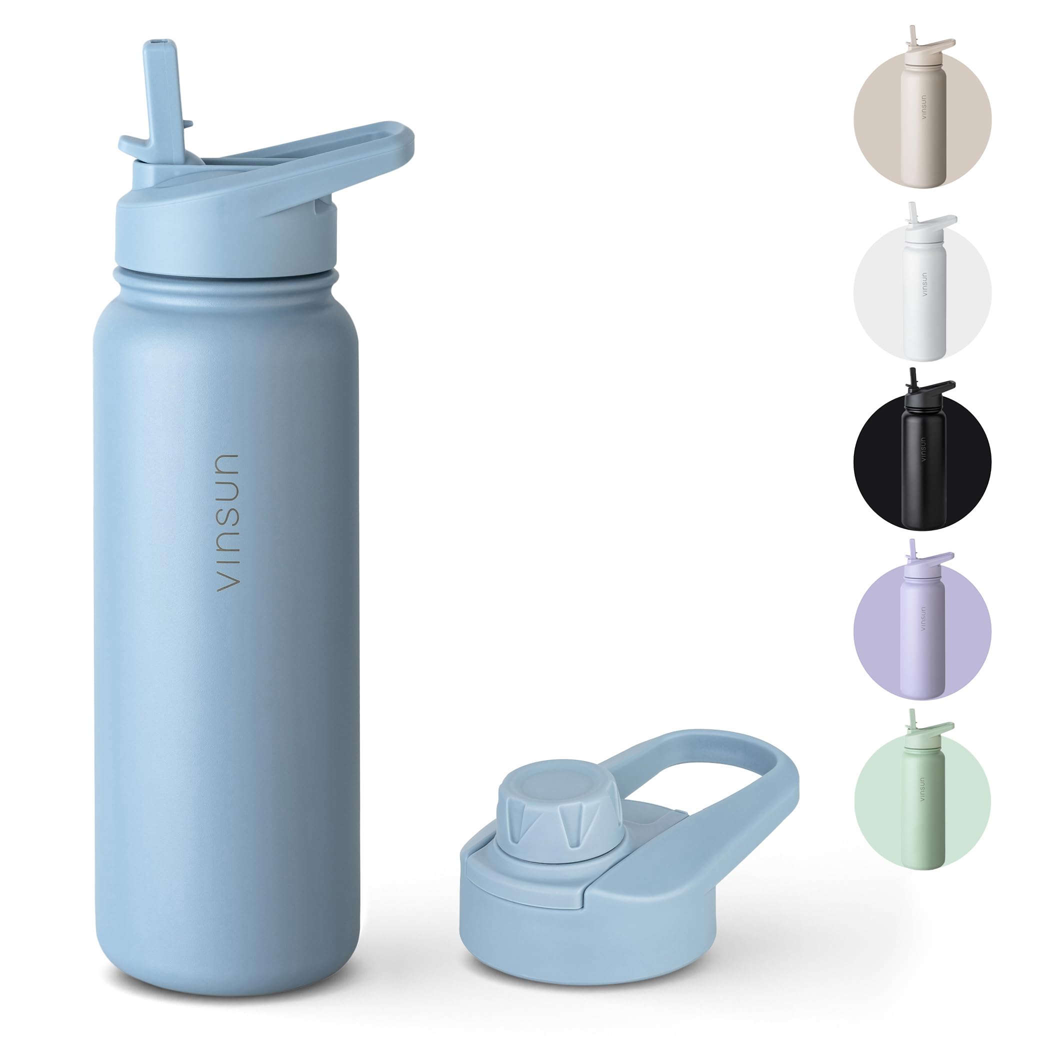 VINSUN Stainless Steel Water Bottle with Straw 750ml - Leakproof, BPA Free - Straw Lid, Drinking Opening - Insulated Drinks Bottle for Gym, Sport, School, Office — image 1