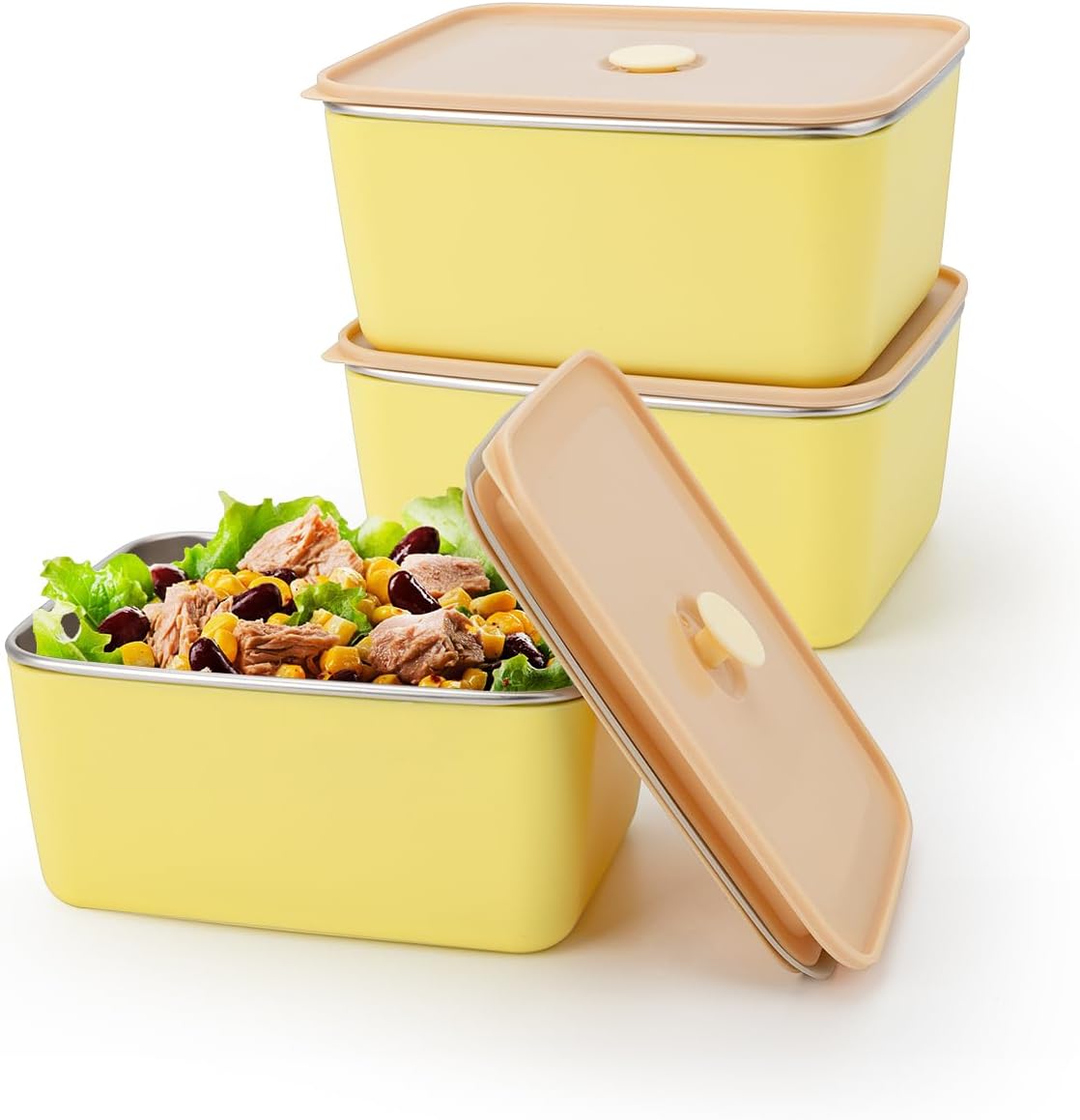 3 PCS Stainless Steel Food Storage Containers with Lids (20oz), Reusable Snack Containers with Lids for Kids,Leak Proof & Airtight,Metal Containers for Meal Prep,Candy,Fruit,Snack