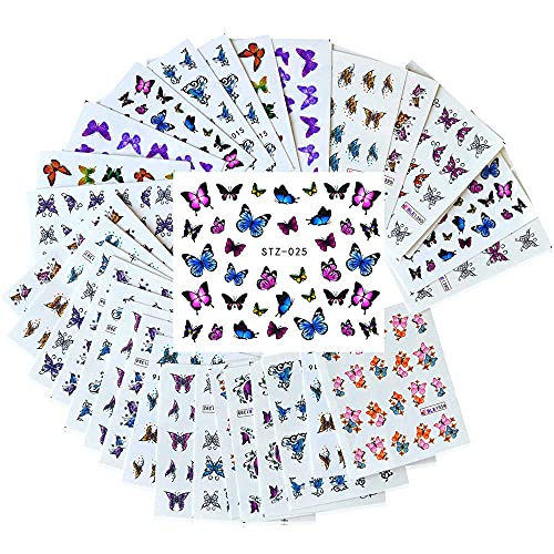 30 Sheets Butterfly Nail Art Stickers, Water Transfer Decals for Women Nail Art Design Sticker, DIY Decorations Manicure Tips Wraps Decor Tools - Various Butterflies