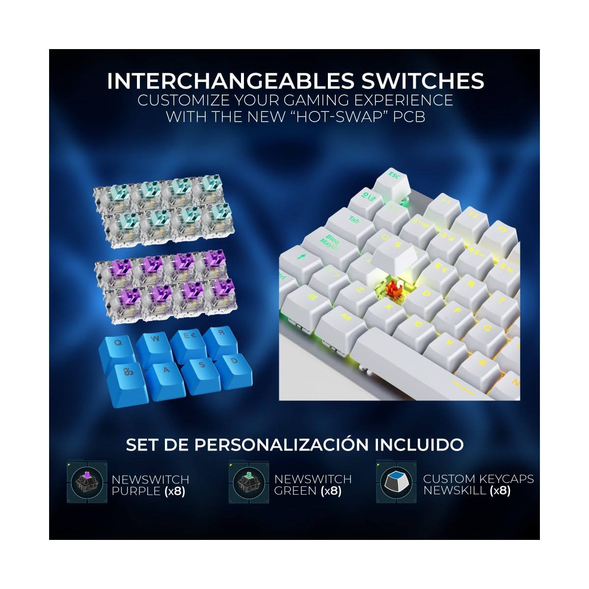 NEWSKILL Serike V2 TKL Teclado Gaming mecánico RGB tenkeyless Outemu Red hotswap Compacto Blanco