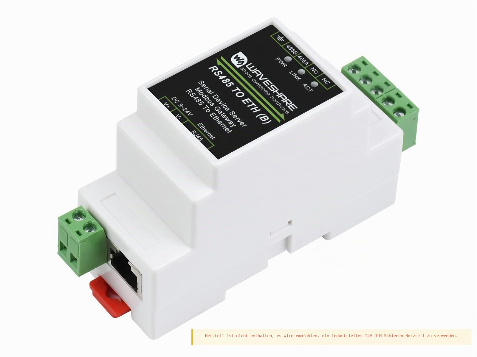 Waveshare Industrial Serial Server RS485 to RJ45 Ethernet TCP/IP Modbus Gateway Rail-Mount