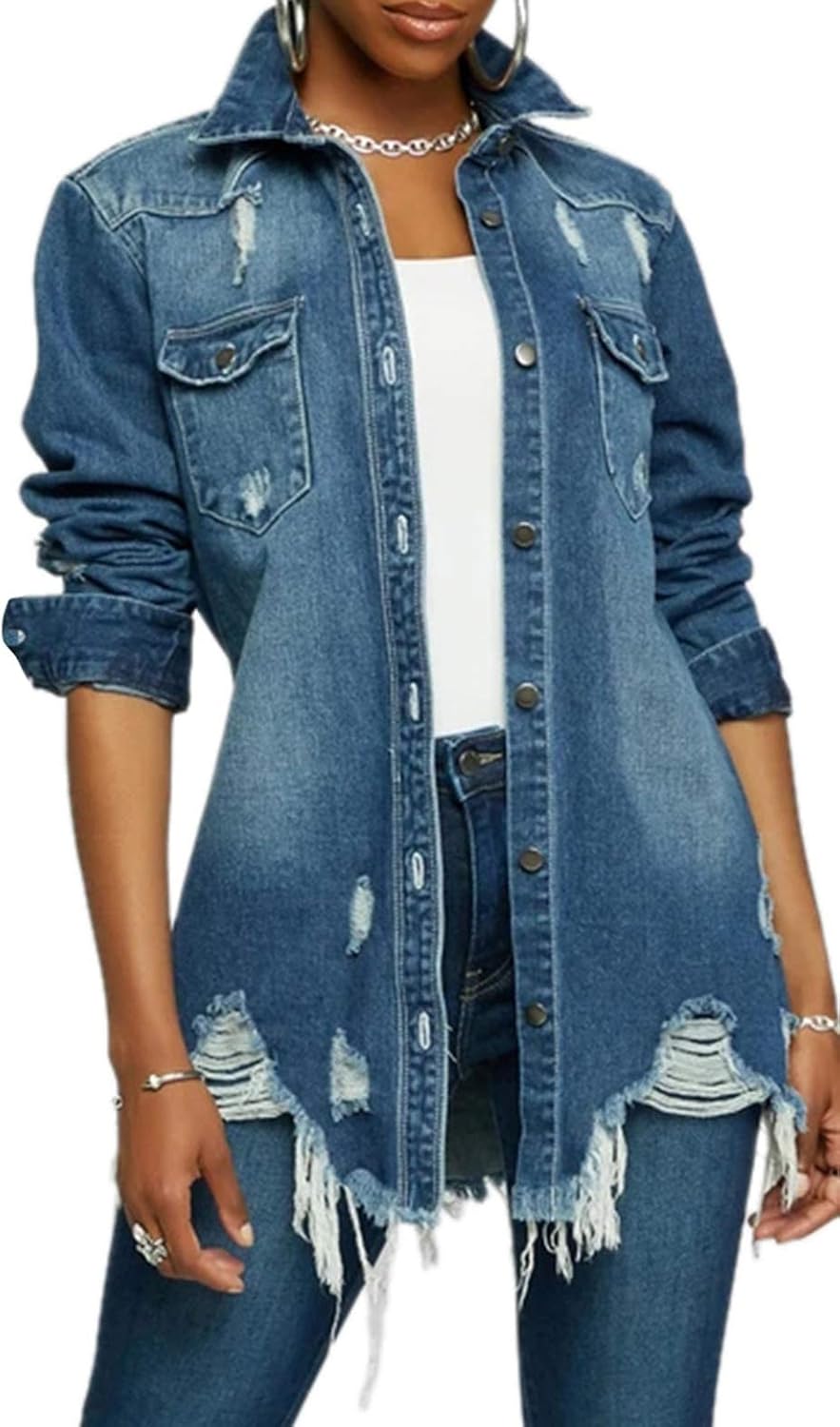 Distressed hem denim jacket Clearance