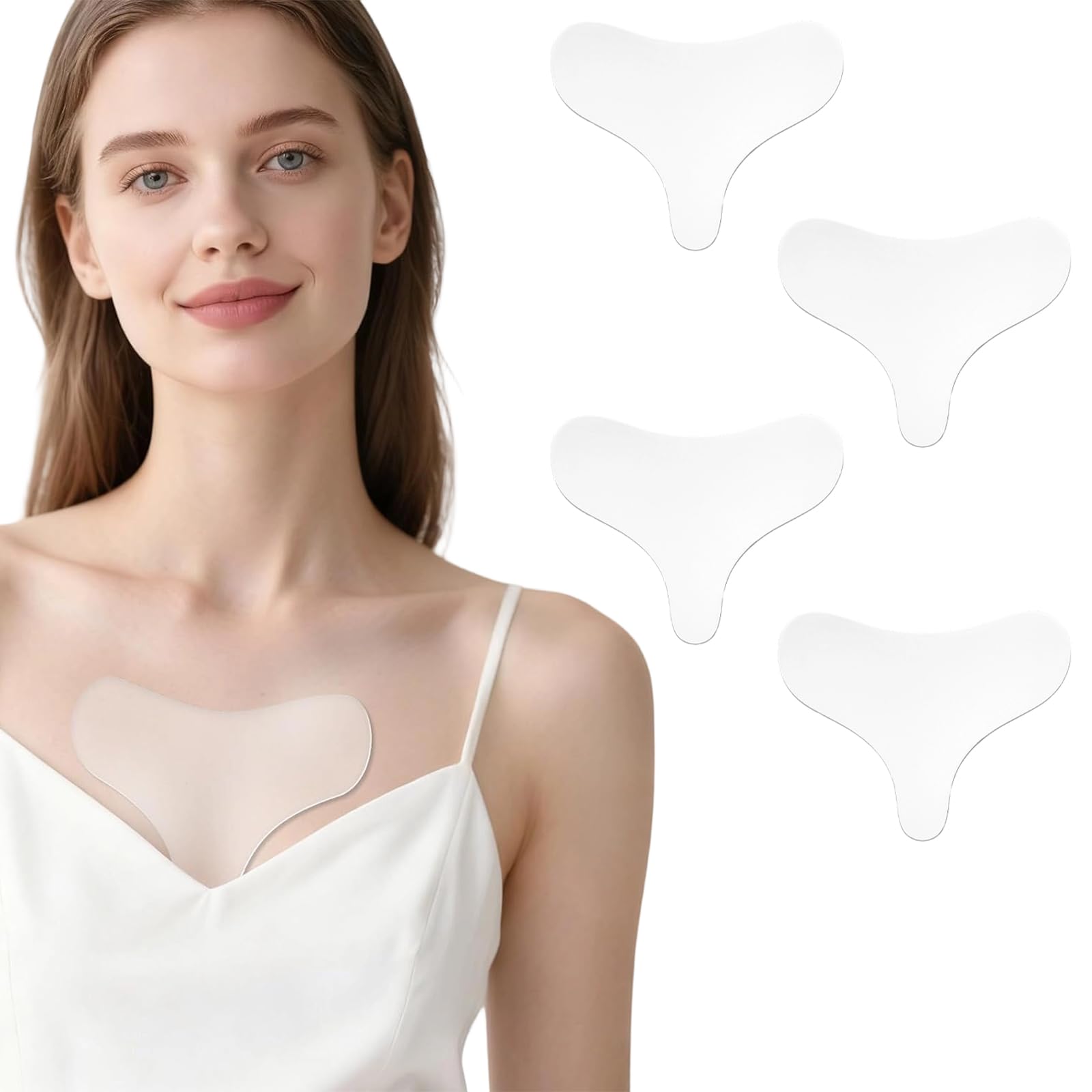 4 Cuscinetti Anti-Rughe per Décolleté in Silicone Trasparente, Anti-Età, Rafforzamento della Pelle e Prevenzione delle Rughe, Cerotti Anti-Rughe Adatti alla Pelle e Facili da Curare per le Donne