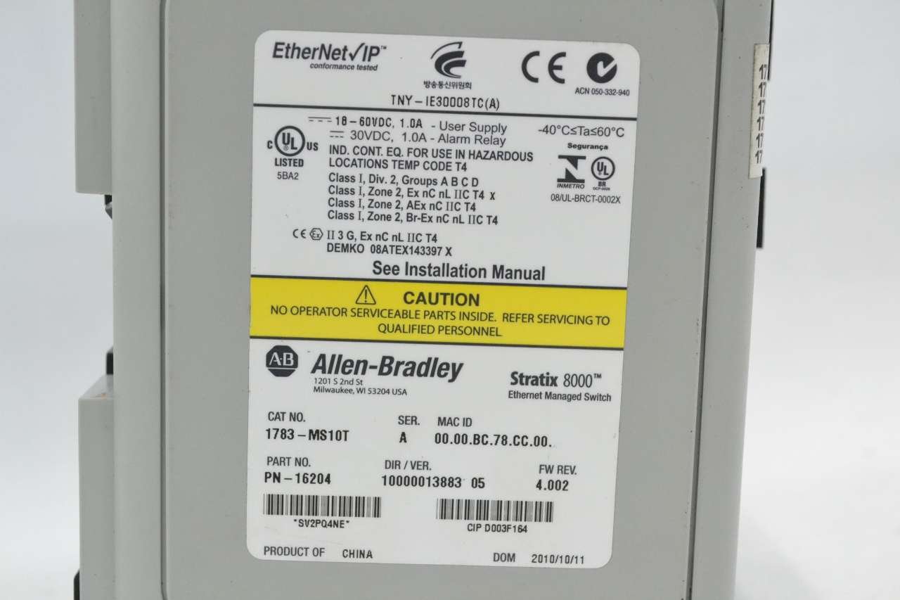 ALLEN BRADLEY 1783-MS10T STRATIX 8000 ETHERNET SWITCH A 18-60V-DC