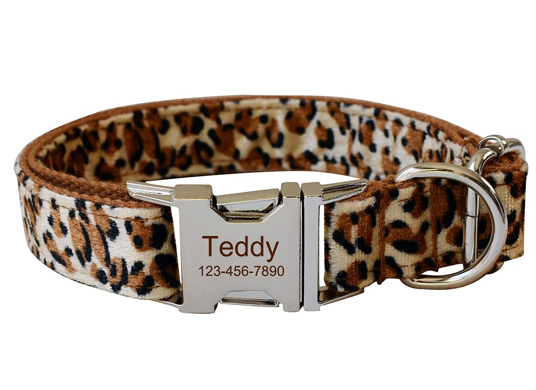 Personalized Dog Collars for Puppy Small Medium Large Pets with Engraved Name and Phone Number (M, Leopard)