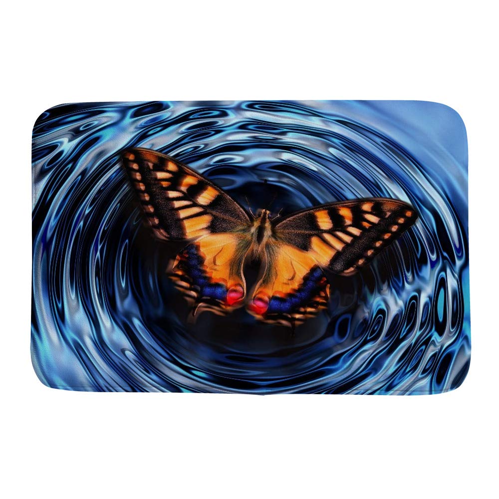 Tapis de bain antidérapant Ruchen absorbant en velours corail bleu anti-glisse 91x61cm