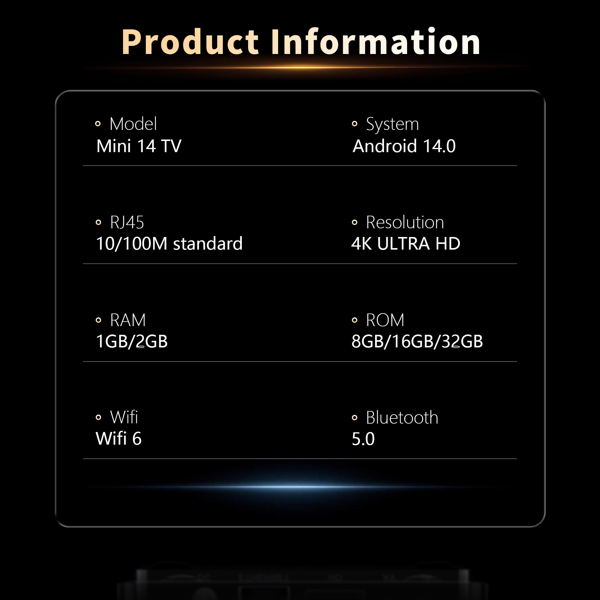 RUPA Android TV Box RK3518mini Android Box 14.0 avec RAM 2G ROM 16G WiFi6 Enternet 10/100M Bluetooth 5.0 USB 3.0 Support 3D HD 8K TV Box