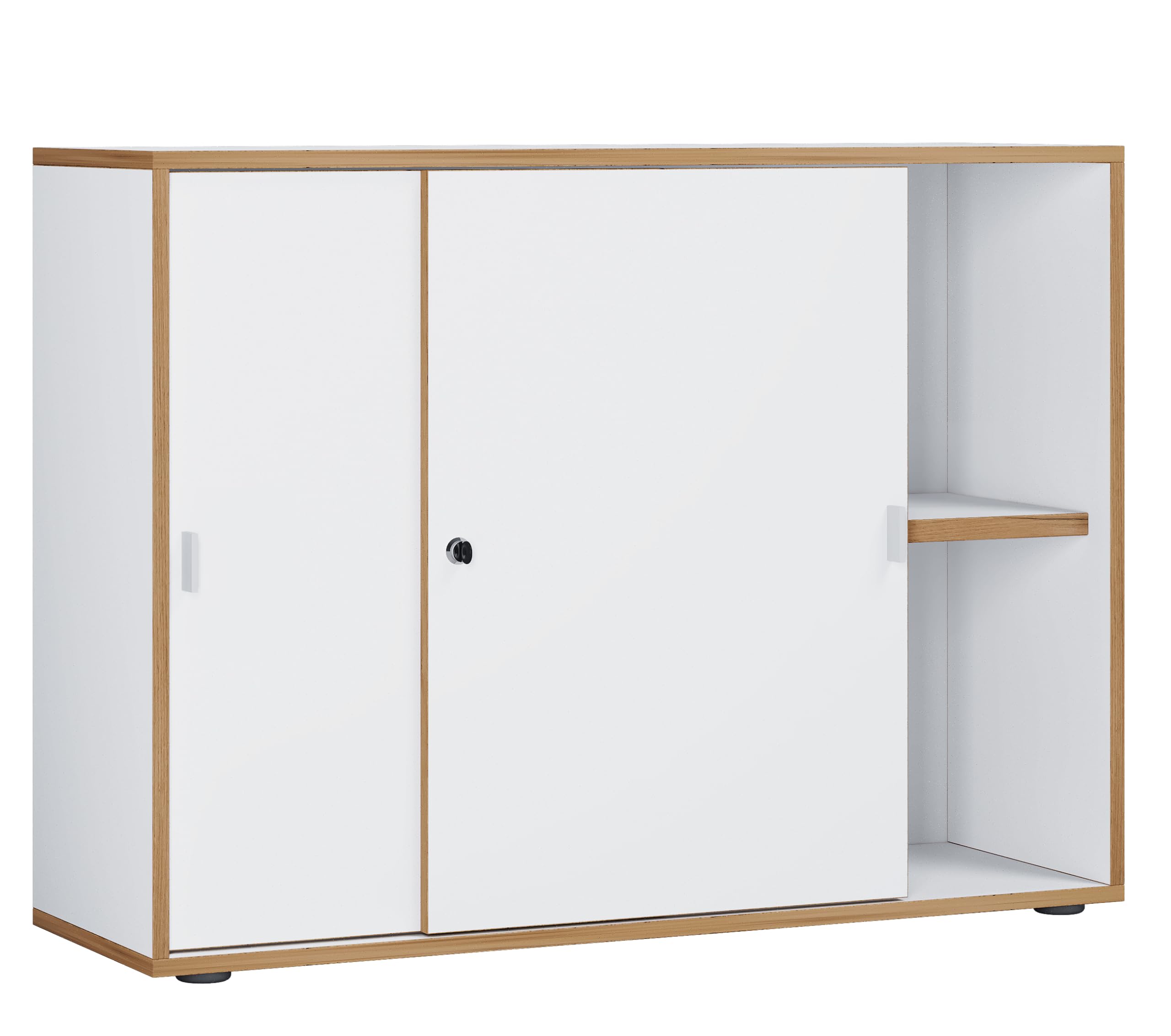 VCM Büroschrank mit 2 Fächern | moderner Aktenschrank mit Schiebetüren | Maße ca. H. 74 x B. 100 x T. 37 cm– Salia 2-Fach Weiß